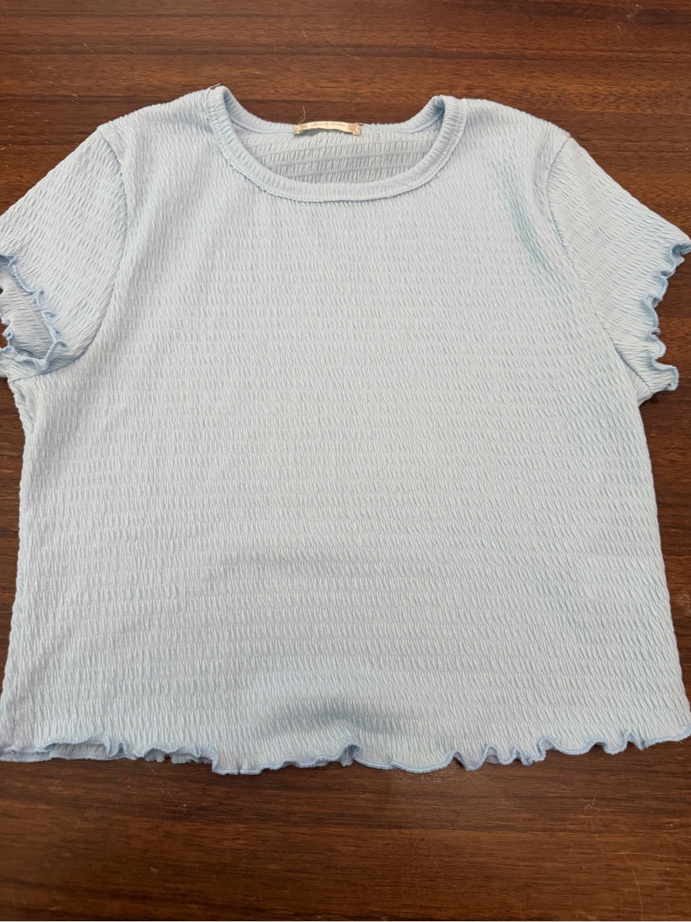 Altar'd State Light Blue Ribbed Lettuce-Edge Short Sleeve Top